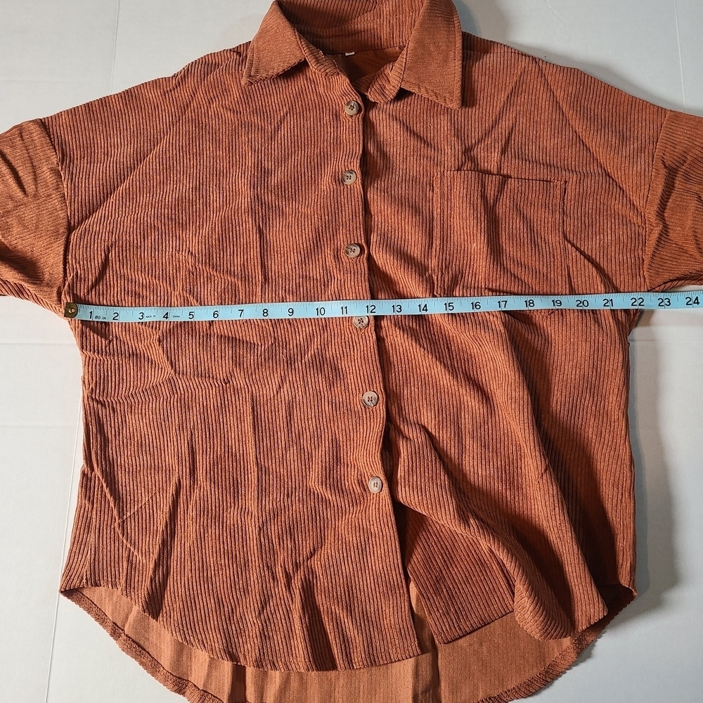 Womens Brown/Rust Button-Up Ribbed Corduroy Top Medium NWOT - Picture 7 of 11
